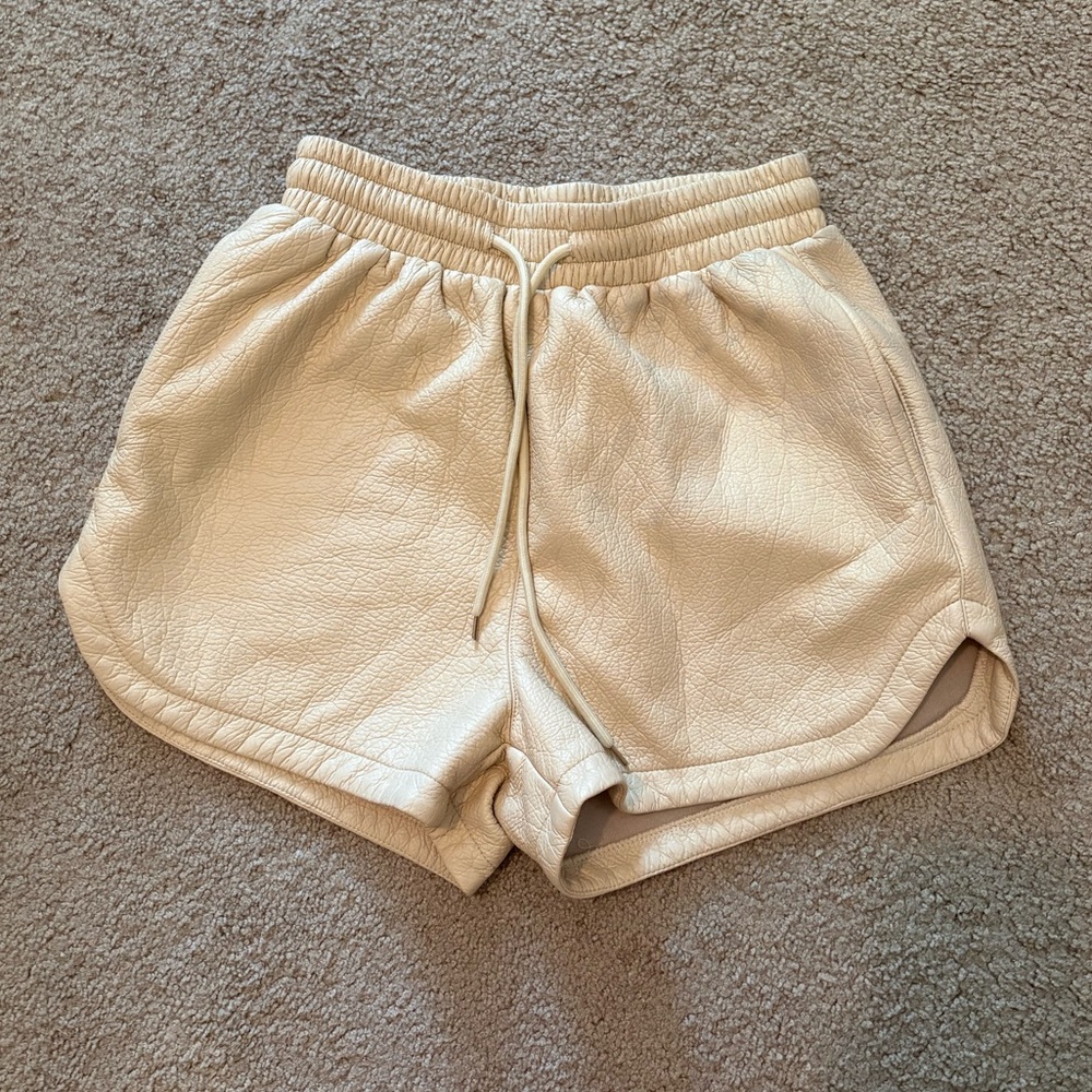 Miss Sparkling Fake Leather Tan/Cream Shorts Size Small